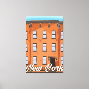 New York Brownstone Reiseplakat-Cartoon Leinwanddruck