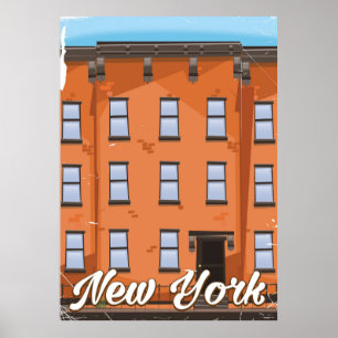 New York Brownstone Reiseplakat-Cartoon Poster