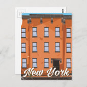 New York Brownstone Reiseplakat-Cartoon Postkarte (Vorne/Hinten)