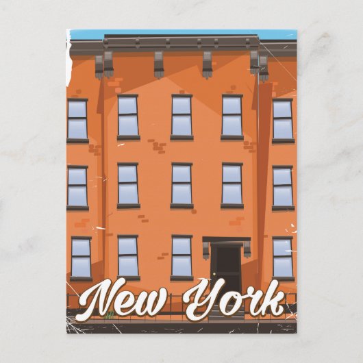 New York Brownstone Reiseplakat-Cartoon Postkarte (Vorderseite)