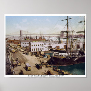 New York c1901 Vintage Brooklyn Bridge & Schiffe Poster