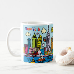 New York Cartoons Sightseeing Gebäude Kaffeetasse