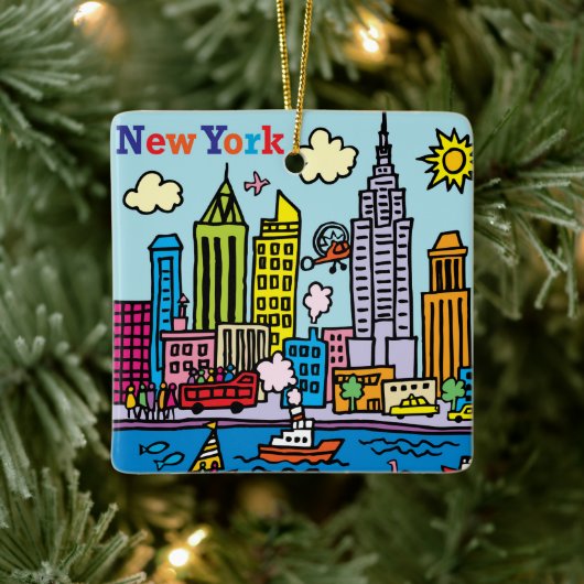 New York Cartoons Sightseeing Gebäude Keramikornament (Baum)
