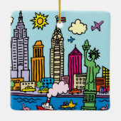 New York Cartoons Sightseeing Gebäude Keramikornament (Rückseite)