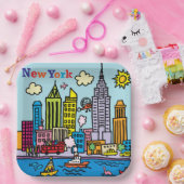 New York Cartoons Sightseeing Gebäude Pappteller (Party)