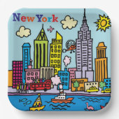 New York Cartoons Sightseeing Gebäude Pappteller (Vorderseite)