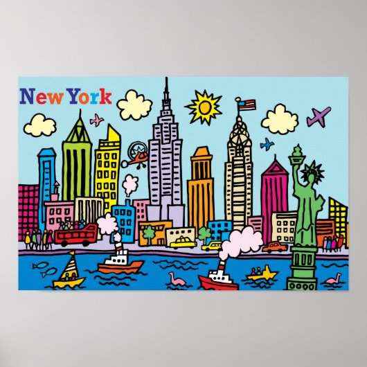 New York Cartoons Sightseeing Gebäude Poster (Vorne)