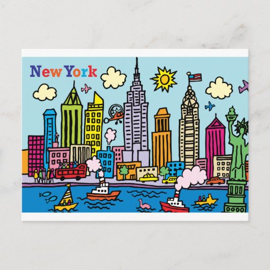 New York Cartoons Sightseeing Gebäude Postkarte (Vorderseite)