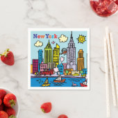 New York Cartoons Sightseeing Gebäude Serviette (Beispiel)