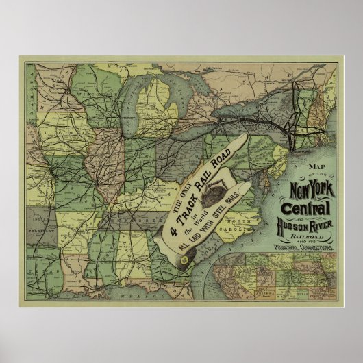 New York Central & Hudson River Railway Map Poster (Vorne)