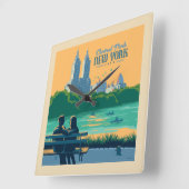New York Central Park Bench Quadratische Wanduhr (Winkel)