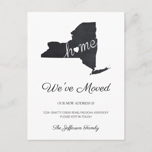 New York Chalkboard Staat Map Moving Postcard Ankündigungspostkarte (Vorderseite)