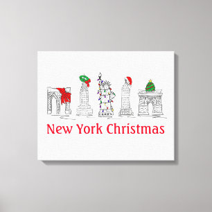 New York Christmas NYC Pen and Ink Illustration Leinwanddruck