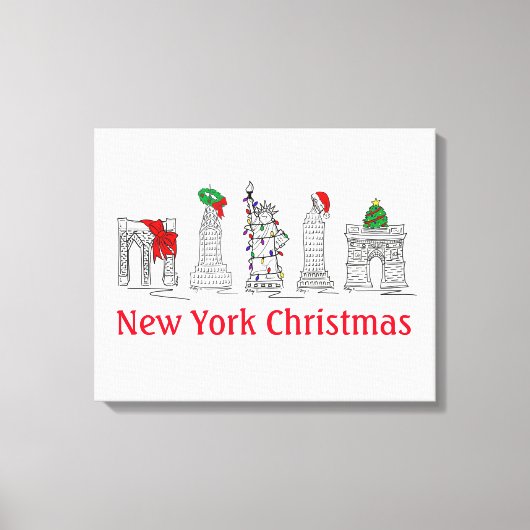 New York Christmas NYC Pen and Ink Illustration Leinwanddruck (Vorderseite)
