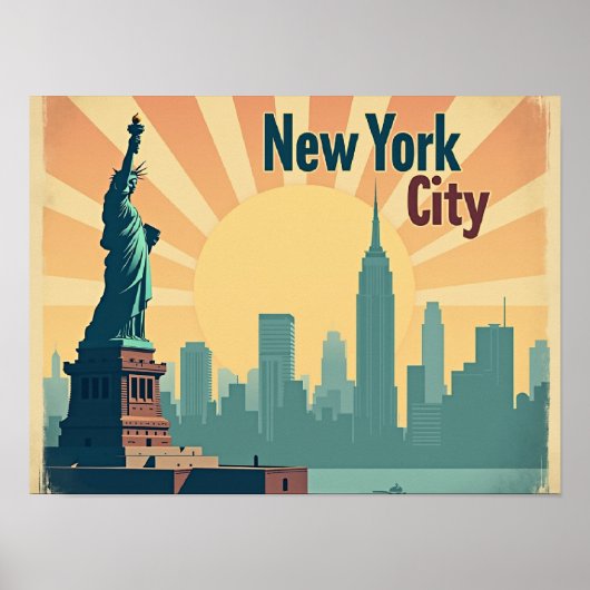 New York City –  16"x12" Art Deco Skyline Poster (Vorne)