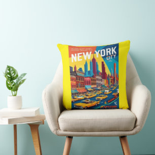 New York City 1960er Retro Travel Poster Kissen