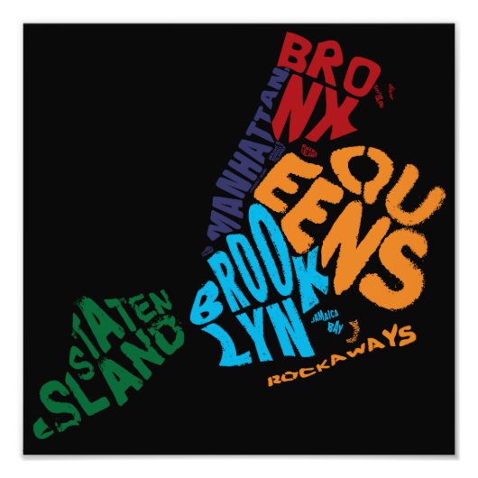 New York City 5 Boroughs Calligram Map Fotodruck (Vorne)