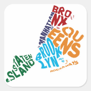 New York City 5 Boroughs Word Art Map Quadratischer Aufkleber