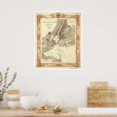 New York City and Environs Map von Lindenkohl 1860 Poster (Küche)