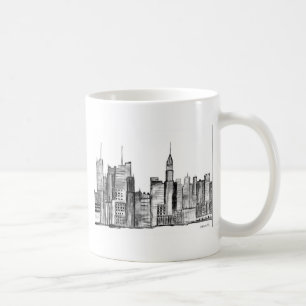 New York City Aquarell schwarz vintage Manhattan Kaffeetasse
