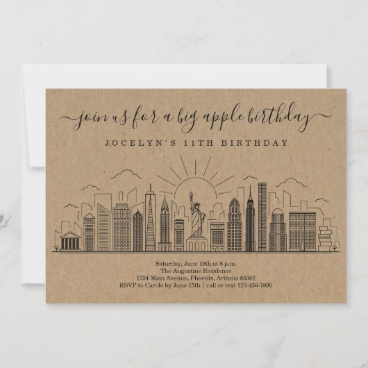New York City Big Birthday Apple Party Einladung (Vorderseite)