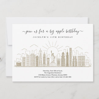 New York City Big Birthday Apple Party Gold Einladung