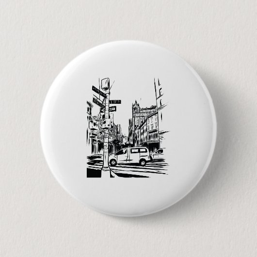 New York City Black and White Urban Street Scene Button (Vorderseite)