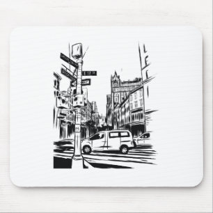 New York City Black and White Urban Street Scene Mousepad