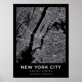 New York City Black City Map Poster