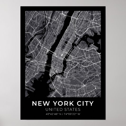 New York City Black City Map Poster (Vorne)