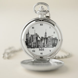 New York City Black Modern Skyline Travel NYC Taschenuhr