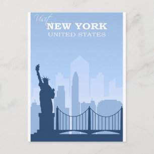New York City Blaues Vintage-Reisepostmotiv Postkarte