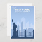 New York City Blue Vintage Travel Postkarte (Vorne/Hinten)