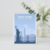 New York City Blue Vintage Travel Postkarte (Stehend Vorderseite)