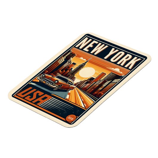 New York City - Brooklbrücke Vintages Klassikfahrz Magnet (Linke Seite)
