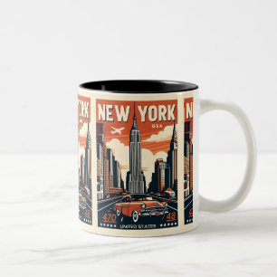 New York City - Brooklbrücke Vintages Klassikfahrz Zweifarbige Tasse