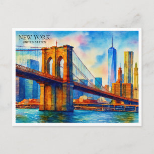 New York City Brooklyn Bridge Aquarell Feiertagspostkarte