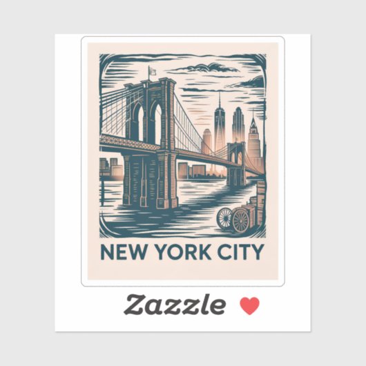New York City Brooklyn Bridge Bold Retro Skyline Aufkleber (Blatt)