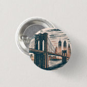 New York City Brooklyn Bridge Bold Retro Skyline Button (Vorne & Hinten)
