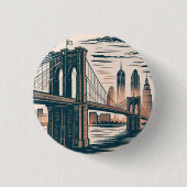 New York City Brooklyn Bridge Bold Retro Skyline Button (Vorderseite)