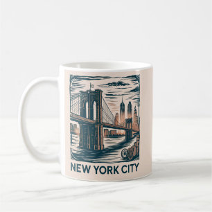 New York City Brooklyn Bridge Bold Retro Skyline Kaffeetasse