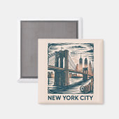 New York City Brooklyn Bridge Bold Retro Skyline Magnet (Vorderseite/Rückseite)