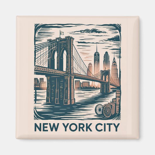 New York City Brooklyn Bridge Bold Retro Skyline Magnet (Vorne)