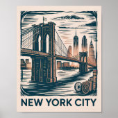 New York City Brooklyn Bridge Bold Retro Skyline Poster (Vorne)