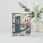 New York City Brooklyn Bridge Bold Retro Skyline Postkarte (Stehend Vorderseite)