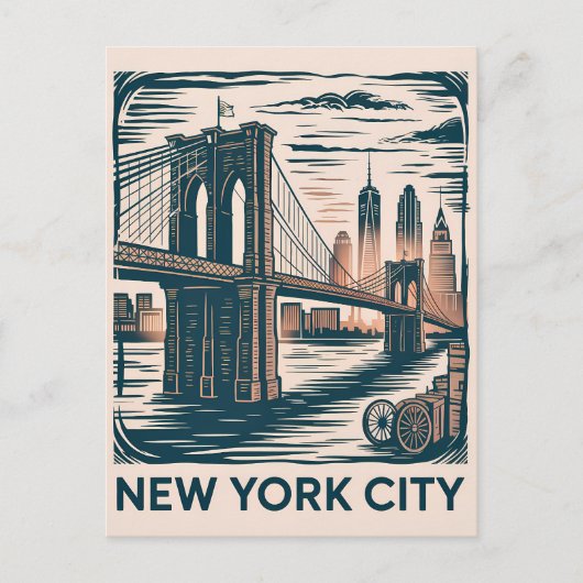 New York City Brooklyn Bridge Bold Retro Skyline Postkarte (Vorderseite)