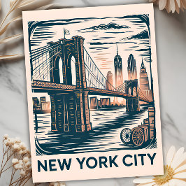 New York City Brooklyn Bridge Bold Retro Skyline Postkarte