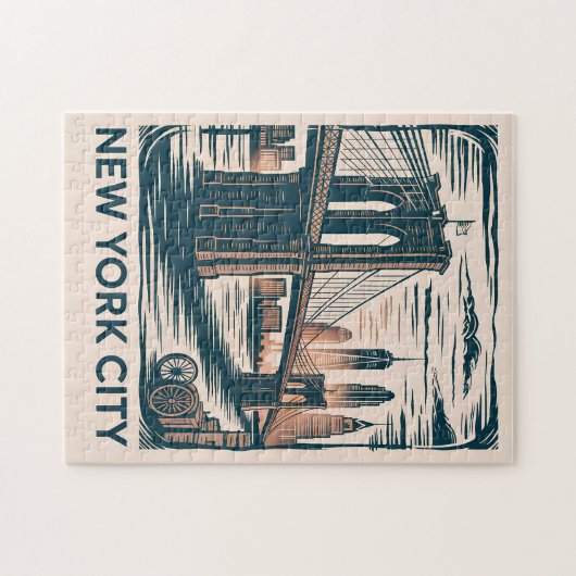New York City Brooklyn Bridge Bold Retro Skyline Puzzle (Horizontal)