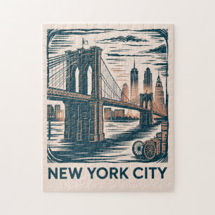 New York City Brooklyn Bridge Bold Retro Skyline Puzzle