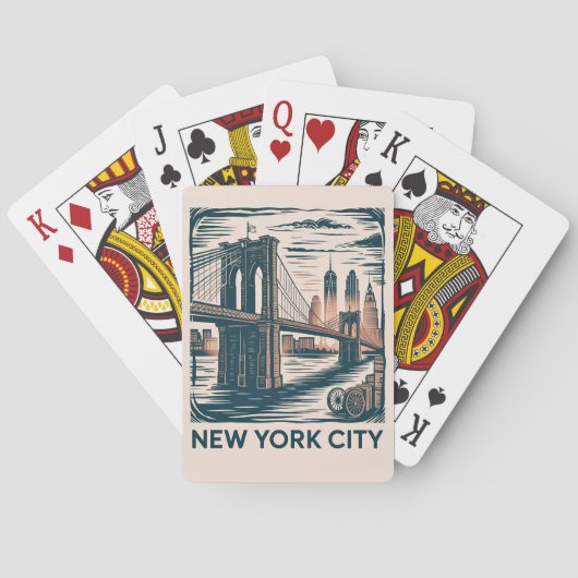 New York City Brooklyn Bridge Bold Retro Skyline Spielkarten (Rückseite)